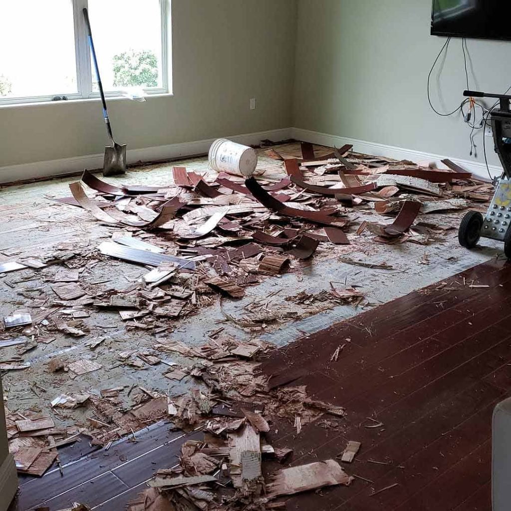 damage wooden planks in a room